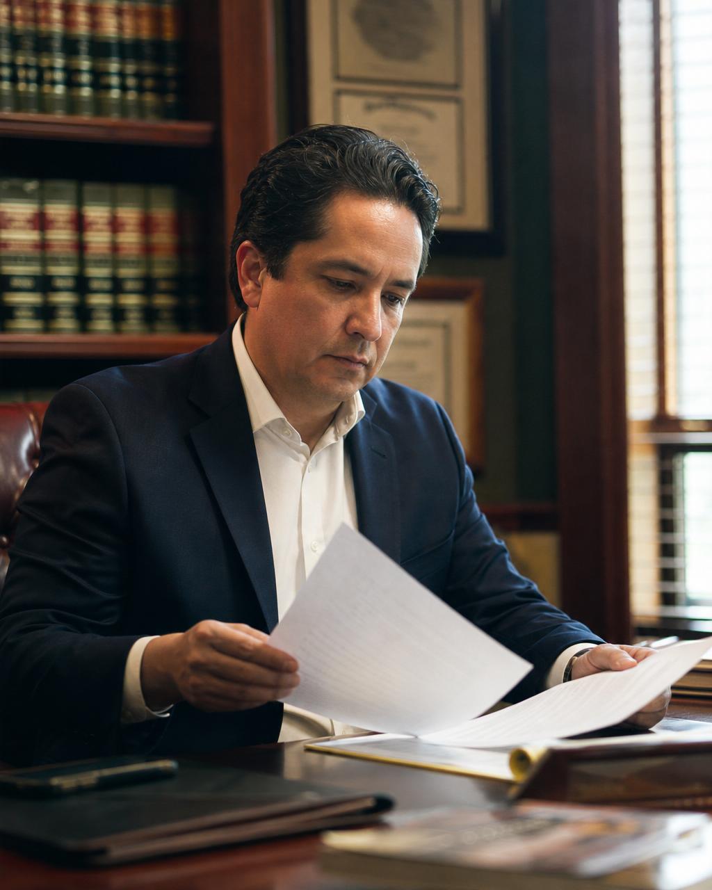 Abogado de lesiones personales revisando expedientes